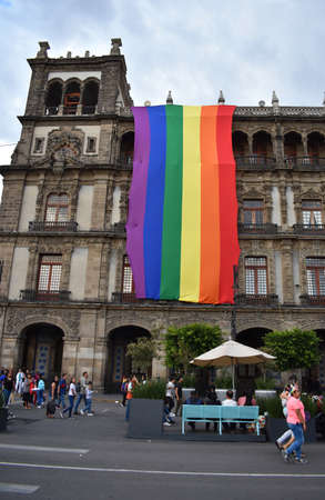 People attending the LGTB Gay Pride day, on June 29, 2019, in Avenue Paseo de la Reforma, Mexico City.のeditorial素材