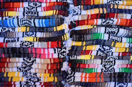 Colorful Mexican blankets for sale at market, ChichÃ©n itza, Mexico.
