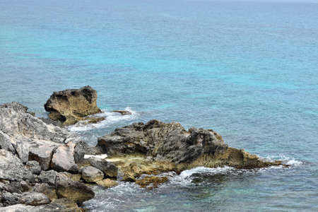 Stones in the paradise Isla Mujeres beach Punta Sur in the Caribe Mexican.の写真素材
