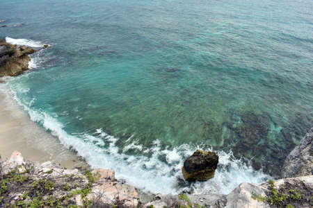 Stones in the paradise Isla Mujeres beach Punta Sur in the Caribe Mexican.の写真素材