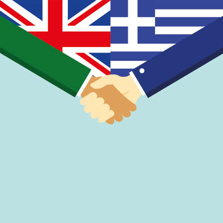 The handshake and two flags United Kingdom and Greece.のイラスト素材