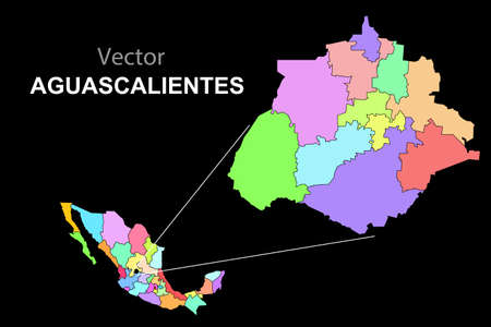 Political Map of Mexico with colors and without names. Aguascalientes Stateのイラスト素材