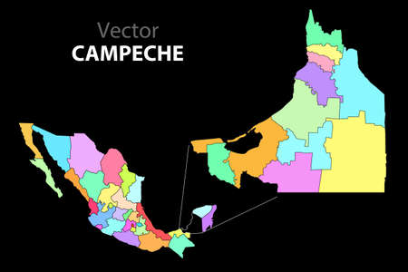 Political Map of Mexico with colors and without names. Campeche Stateのイラスト素材