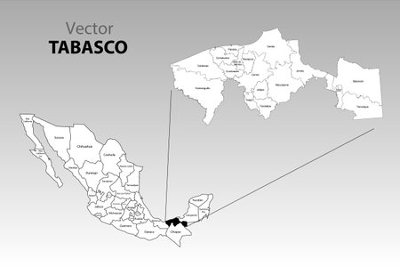 Political Map of Mexico with names. Tabasco Stateのイラスト素材