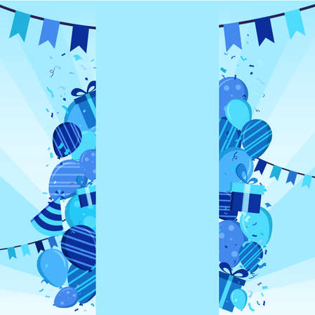 Birthday background in shades of blue. Greeting card in a flat style. vector illustrationのイラスト素材