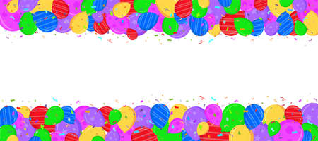 Colorful birthday background with balloons and confetti. Flat style greeting card. vector illustrationのイラスト素材