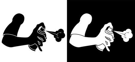Spray in hand silhouette in black and white. Vector illustration flat design. Isolated on white background. spray canのイラスト素材