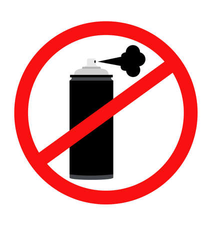 Do not use sprays. Aerosols are prohibited. A crossed out aerosol can in a red circle. Prohibition poster.のイラスト素材