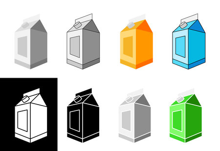 Vector illustration logo for set white milk in bottles. Milk package and juices. Drink fresh raw organic fluid milks for health.のイラスト素材