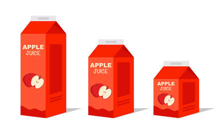 Apple juice box in different projections on white background. Box with a container of juice isolated. illustration vectorのイラスト素材