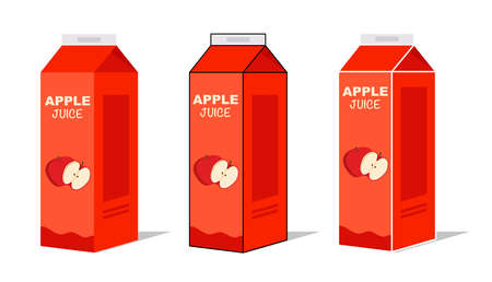 Apple juice box in different projections on white background. Box with a container of juice isolated. illustration vectorのイラスト素材
