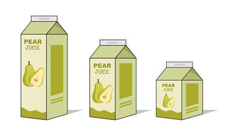 Pear juice box in different projections on white background. Box with a container of juice isolated. illustration vectorのイラスト素材