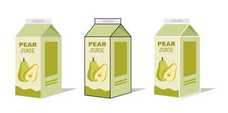Pear juice box in different projections on white background. Box with a container of juice isolated. illustration vectorのイラスト素材