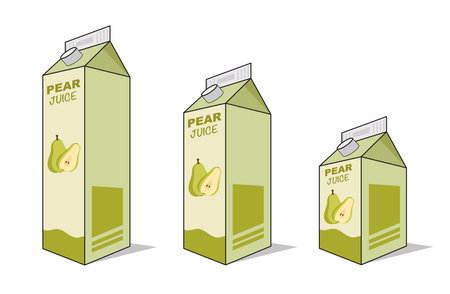 Pear juice box in different projections on white background. Box with a container of juice isolated. illustration vectorのイラスト素材