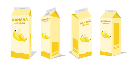 Banana milkshake box vector icon illustration, icon isolated on white background. Flat style vector illustration for web and mobile design. banana-fruitのイラスト素材