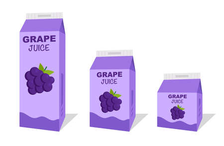 Grape juice box vector icon illustration, icon isolated on white background. Flat style vector illustration for web and mobile design. grape fruitのイラスト素材