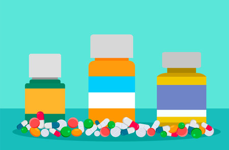 Pill bottle. vector illustration in flat styleのイラスト素材