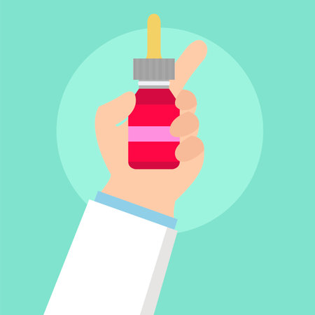 Hand with medication, health care and shopping. vector illustration in flat style.のイラスト素材