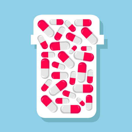 Bottle with pills. vector illustration in flat styleのイラスト素材