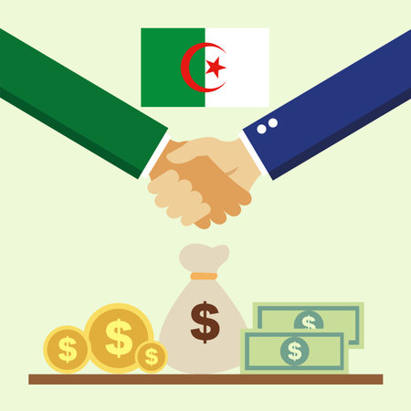 Business project for Algeria. Cash transactions. handshake between partners. vector illustrationのイラスト素材