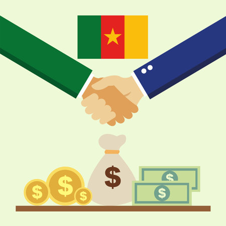 Business project for Cameroon. Cash transactions. handshake between partners. vector illustrationのイラスト素材