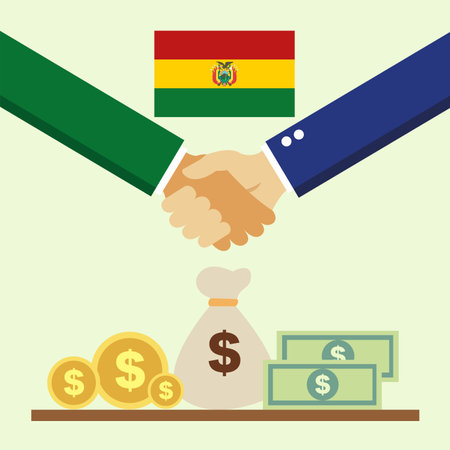 Business project for Bolivia. Cash transactions. handshake between partners. vector illustrationのイラスト素材