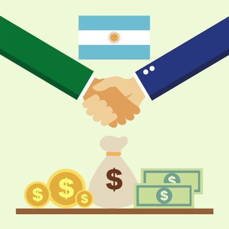 Business project for Argentina. Cash transactions. handshake between partners. vector illustrationのイラスト素材