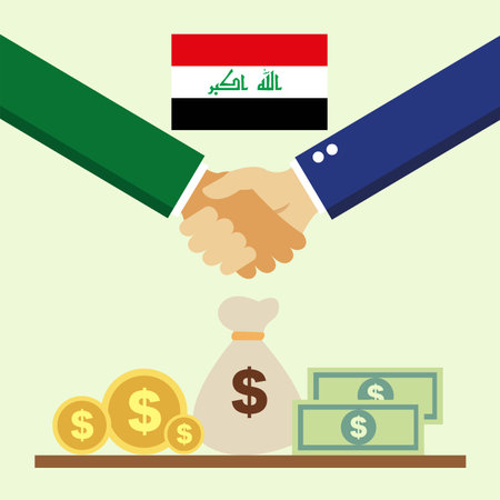 Business project for Iraq. Cash transactions. handshake between partners. vector illustrationのイラスト素材