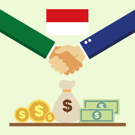 Business project for Indonesia. Cash transactions. handshake between partners. vector illustrationのイラスト素材