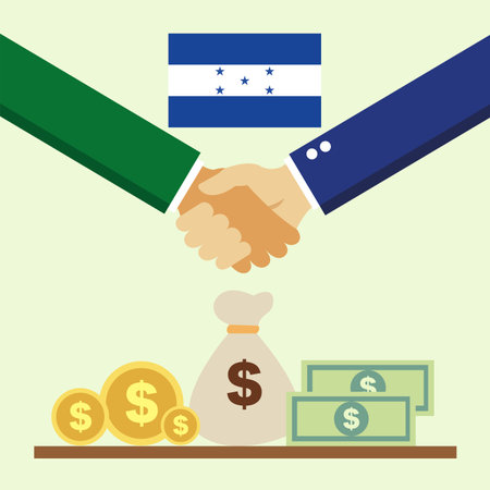 Business project for Honduras. Cash transactions. handshake between partners. vector illustrationのイラスト素材