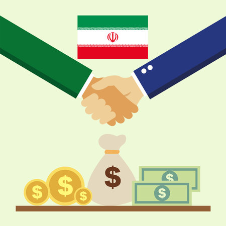 Ilustración de Business project for Iran. Cash transactions. handshake between partners. vector illustration - Imagen libre de derechos