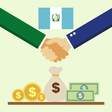 Business project for Guatemala. Cash transactions. handshake between partners. vector illustrationのイラスト素材
