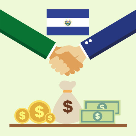 Business project for El Salvador. Cash transactions. handshake between partners. vector illustrationのイラスト素材