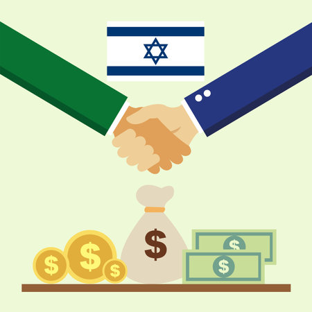 Business project for Israel. Cash transactions. handshake between partners. vector illustrationのイラスト素材