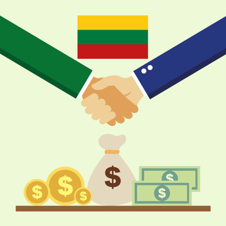 Business project for Lithuania. Cash transactions. handshake between partners. vector illustrationのイラスト素材