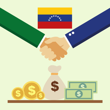 Business project for Venezuela. Cash transactions. handshake between partners. vector illustrationのイラスト素材