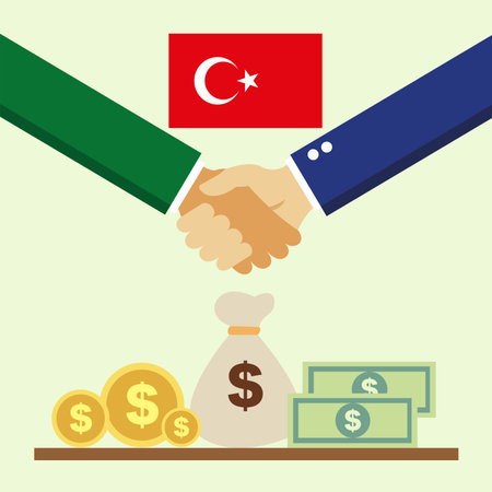 Business project for Turkey. Cash transactions. handshake between partners. vector illustrationのイラスト素材
