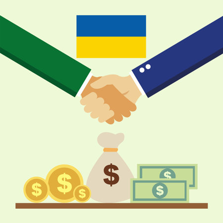 Business project for Ukraine. Cash transactions. handshake between partners. vector illustrationのイラスト素材