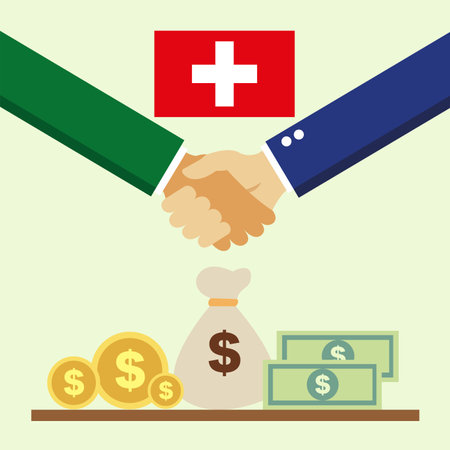 Business project for Switzerland. Cash transactions. handshake between partners. vector illustrationのイラスト素材