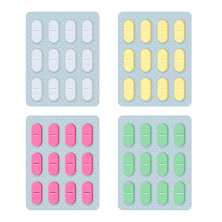 Pack of colorful pills. vector illustration of medical iconsのイラスト素材