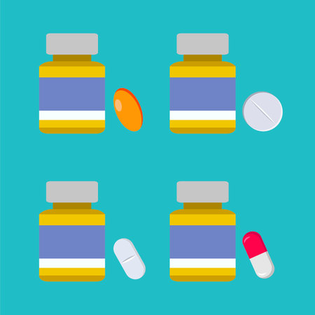 Pills, tablets and capsules in flat style. Vector illustration.のイラスト素材