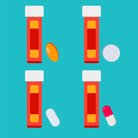 Pills and tablets in a test tube. Vector illustration in flat styleのイラスト素材