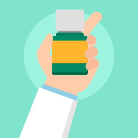 Medicine bottle in hand. Flat design style modern vector illustration.のイラスト素材