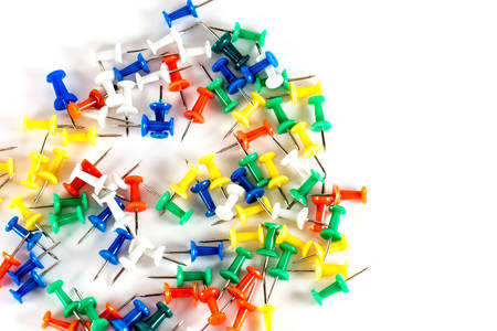 Drawing pins. Important reminders for office suppliesの写真素材