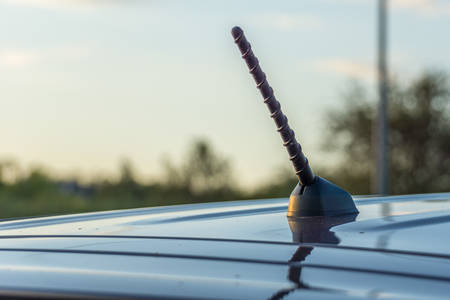 Modern passenger car is on the roadの写真素材