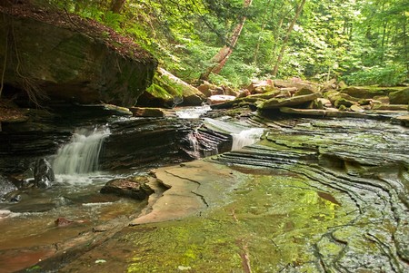Small waterfall along Roaring run in Apollo, PA, using slow exposure to capture the softness of the water. の写真素材