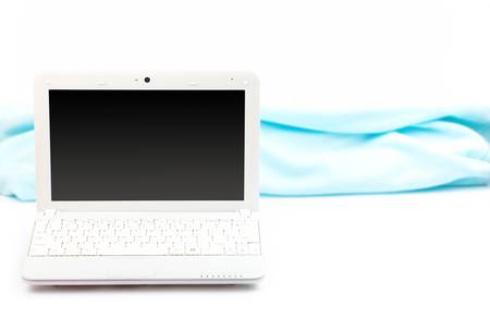 Modern white notebok on white with blueの写真素材