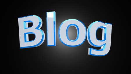 Blog white blue reflective word on black backgroundの写真素材