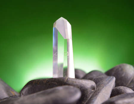 Clear colorless quartz rock crystal on amethyst rockの写真素材