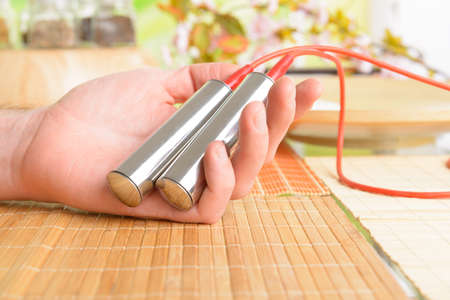Electrical frequency therapy eleectrodes in hands  Biofeedback device used in alternative medicine...